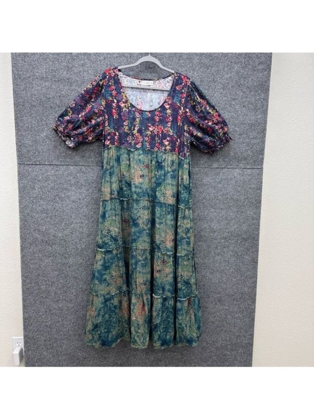 Natural Life Colette Floral Tiered Maxi Dress Short Sleeve Boho Womens Size XL